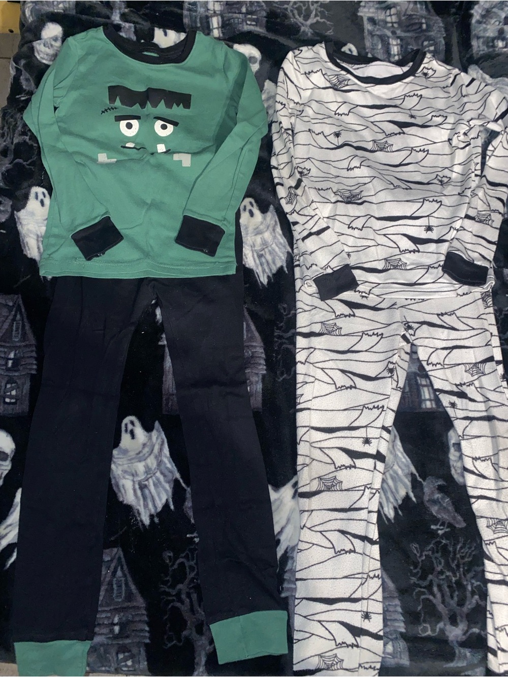 Kids Halloween Pajama Set - Green Frankenstein & White Mummy